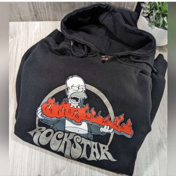 Vintage Y2K SIMPSONS Sweatshirt Flaming Guitar Large - Picture 1 of 11